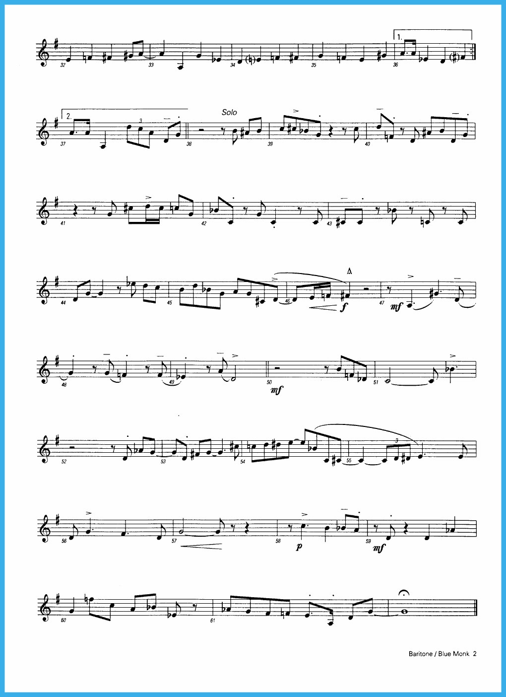 Partitura de Blue Monk para cuarteto de saxos o de cualquier