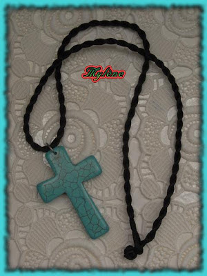 Cercle Y Turquoise Croco Print Argent Croix Outillé Breast Collar 19966 - Neuf