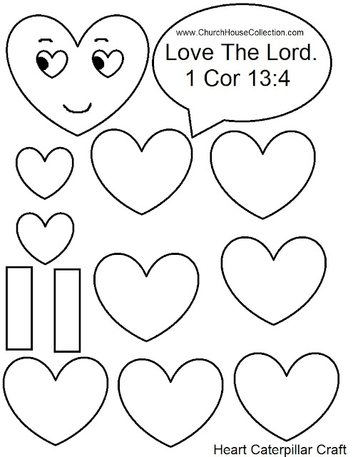 Heart Caterpillar Valentine's Day Craft For Sunday School Kids Love The Lord 1 Cor 13:4  Free Printable Template