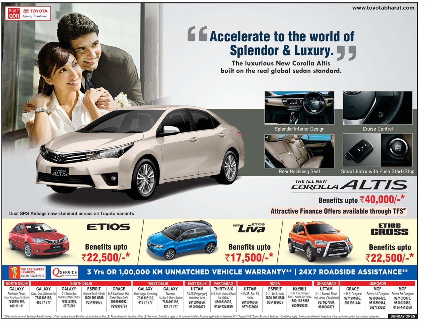 Amazing benefits on Toyota cars August 2016 discount offer