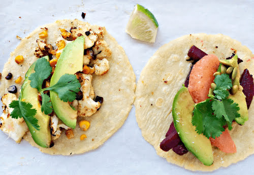 Cauliflower, Beetroot, and Avocado Tacos