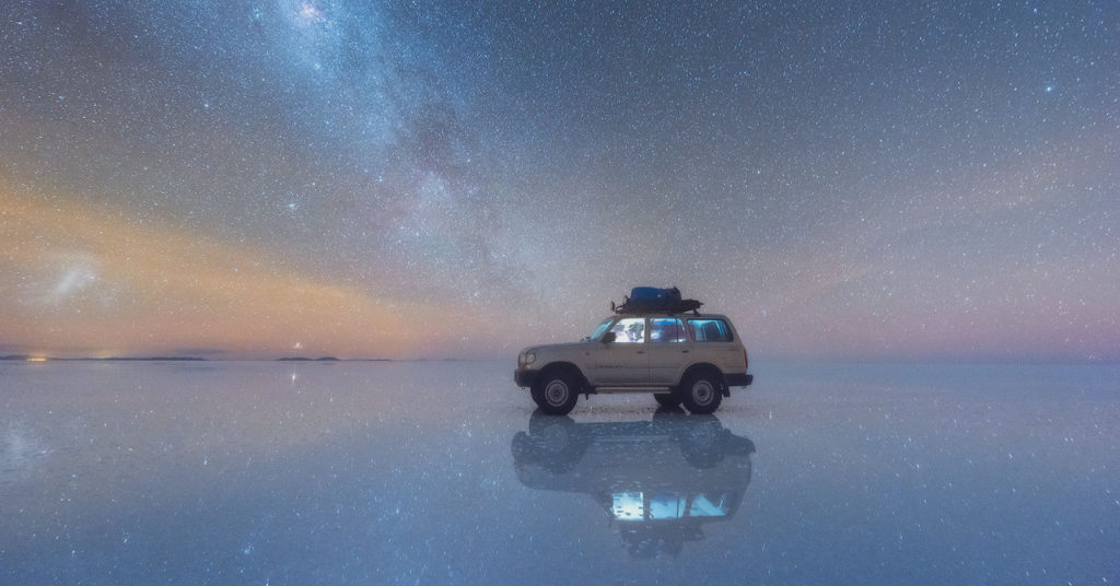The Milky Way Reflected Onto The Largest Salt Flat In The World