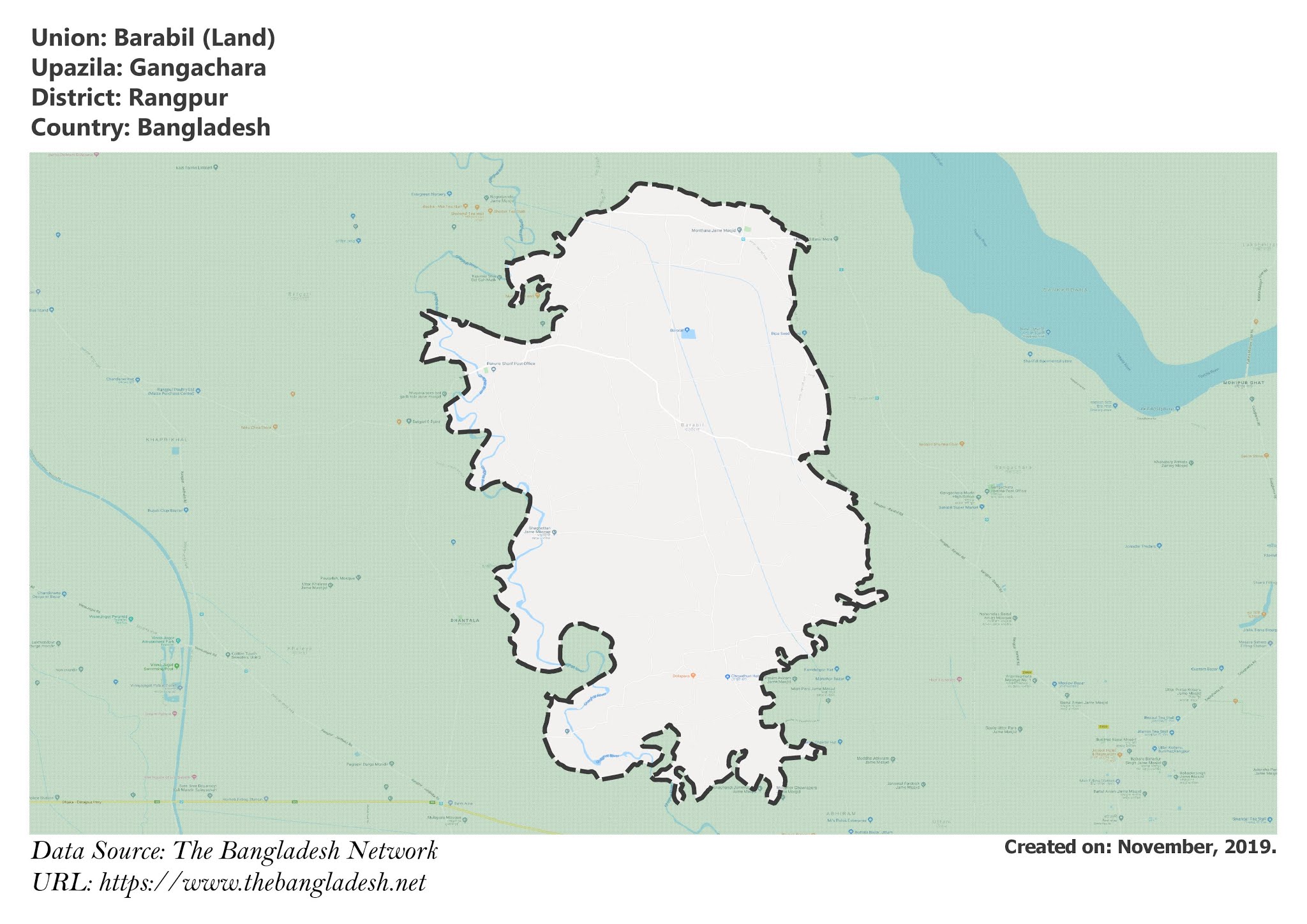 Map of Barabil of Rangpur, Bangladesh.