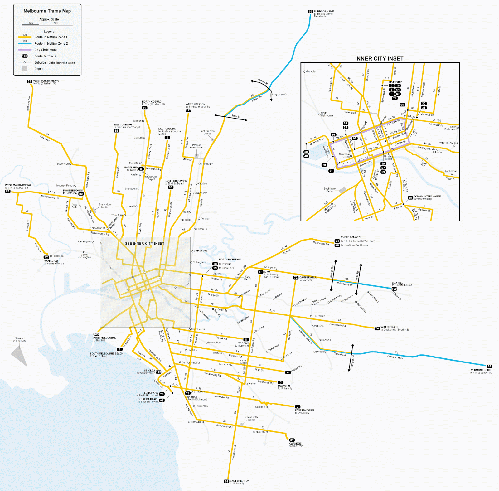 Melbourne Trams Map 