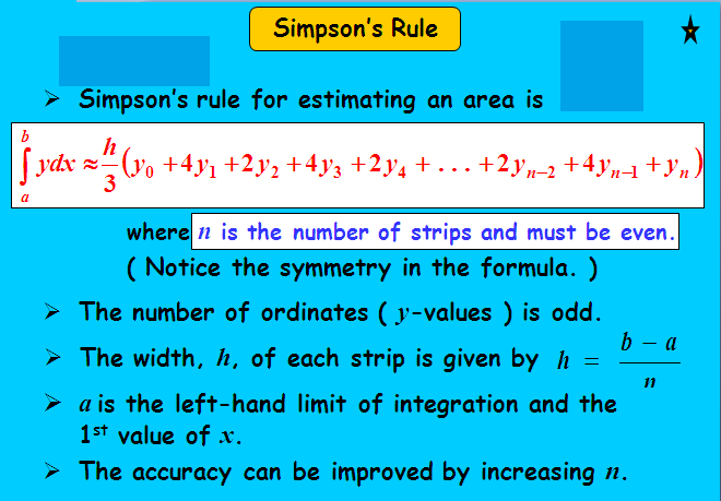 Simpson rule,Area of curve,definite integral,approximation value,percentage error,