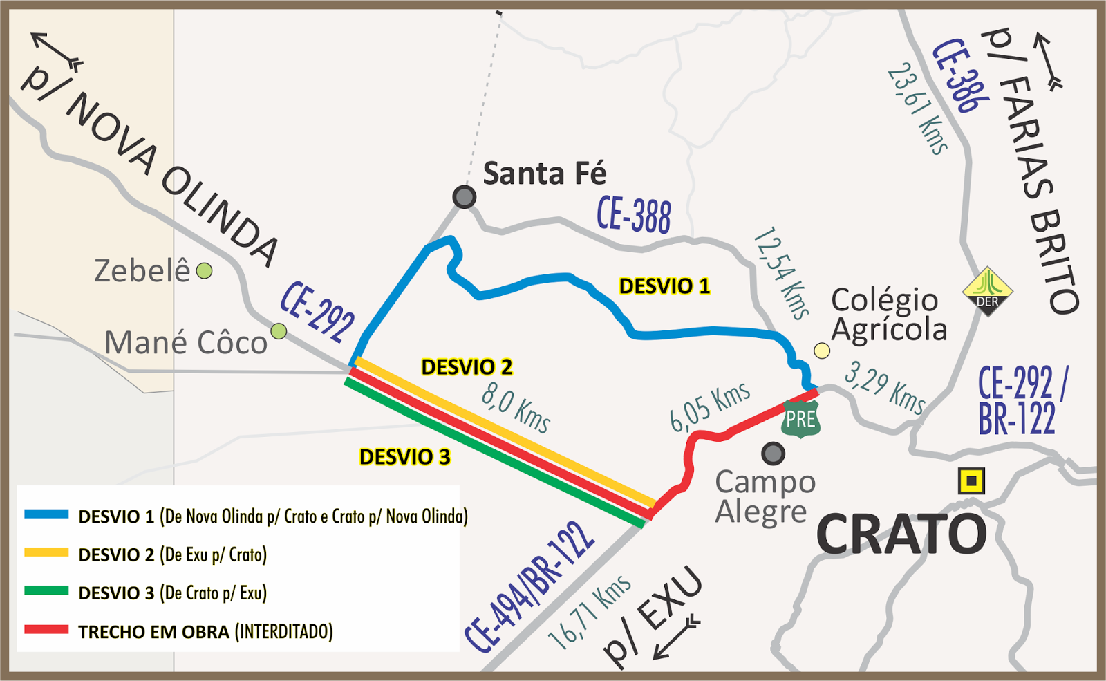 DER ignora alertas sobre insegurança e interdita CE 292 com desvio pela