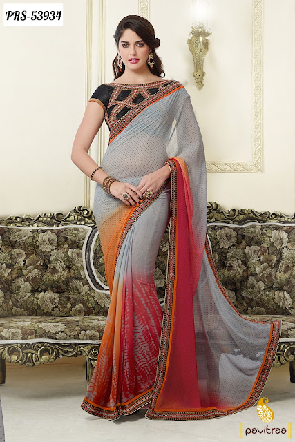 multicolor georgette bollywood saree online shopping with discount offer price
