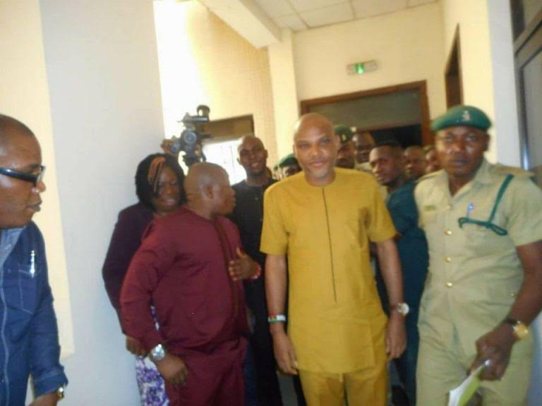 Photos: IPOB leader Nnamdi Kanu appears in court, supporters gather to ...