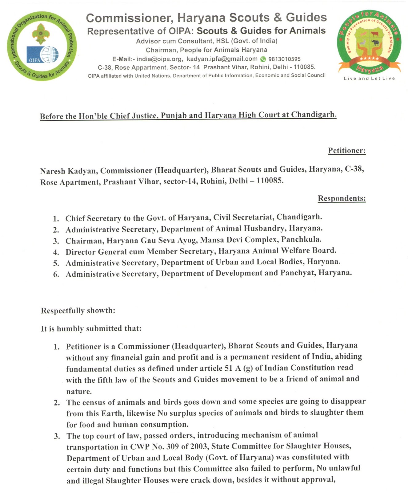 Petition for animals and birds, supported by Abhishek with Mrs. Suman