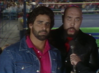 NWA CLASH OF THE CHAMPIONS 1 - 1988: Al Perez and his manager, Gary Hart, cut a promo on the show