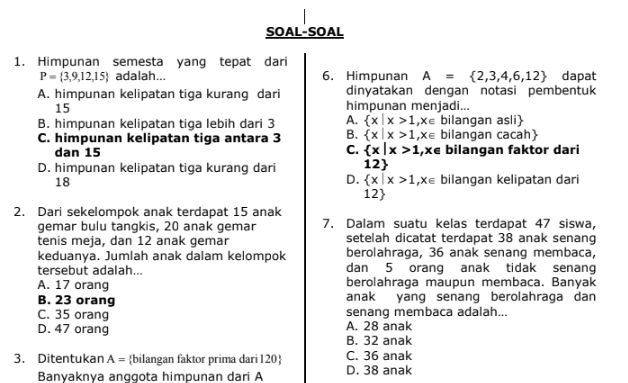 Kumpulan Soal Matematika Dengan Kunci Jawaban dan