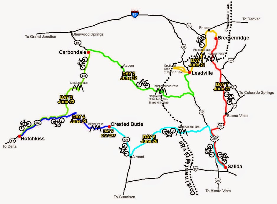 Route of 2015 Bicycle Tour of Colorado Pedal Dancer®