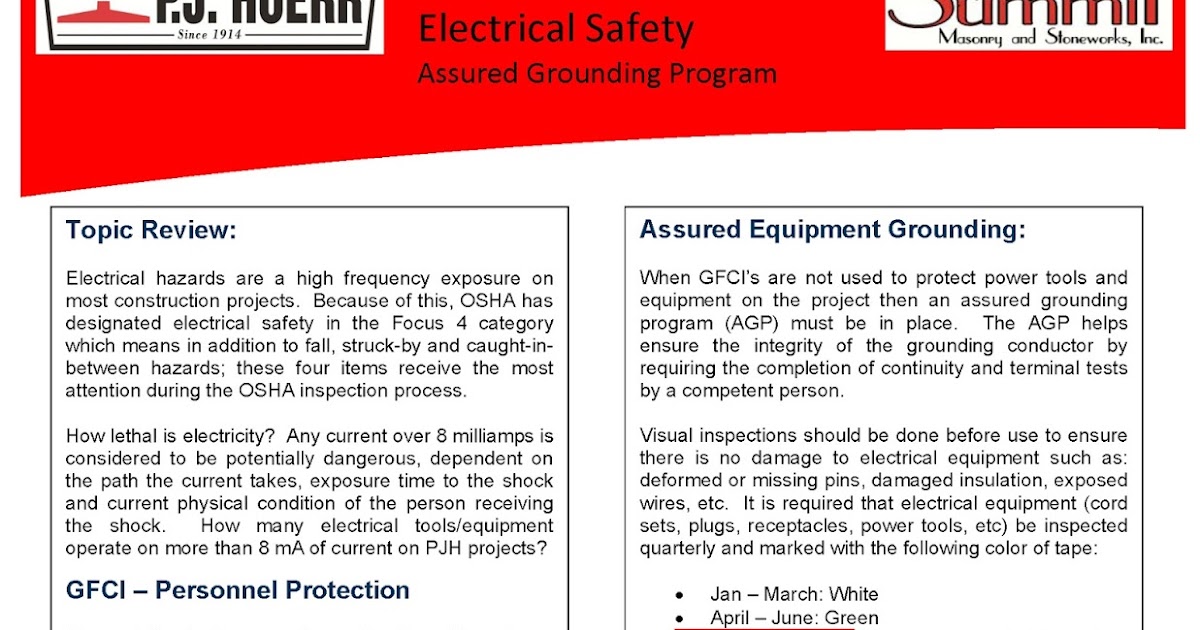 P.J. Hoerr, Inc. P.J. Hoerr & Summit Masonry Weekly Toolbox Talk