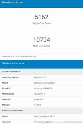 Samsung Galaxy Note 9 with Exynos 9815, 8GB RAM Leaked