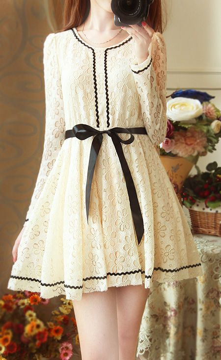 Women's fashion | Off white lace dress with black lining | Just a ...