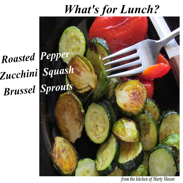 roasted pepper, zucchini squash and brussel sprouts