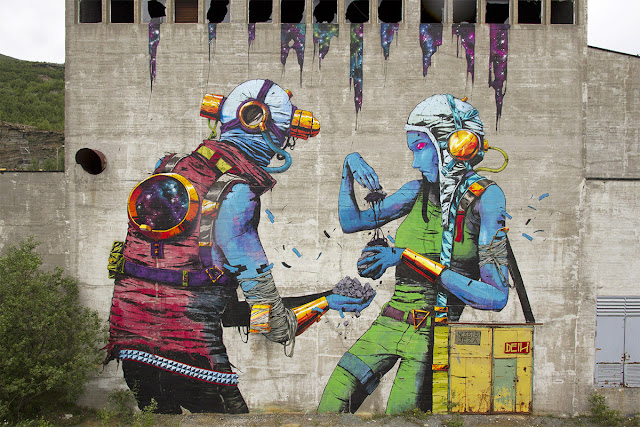 Along with Borondo and several other artists, Deih was also part of this year's lineup for the UpNorth Festival which took place on the streets of Sulitjelma, a small town located in Northern Norway.