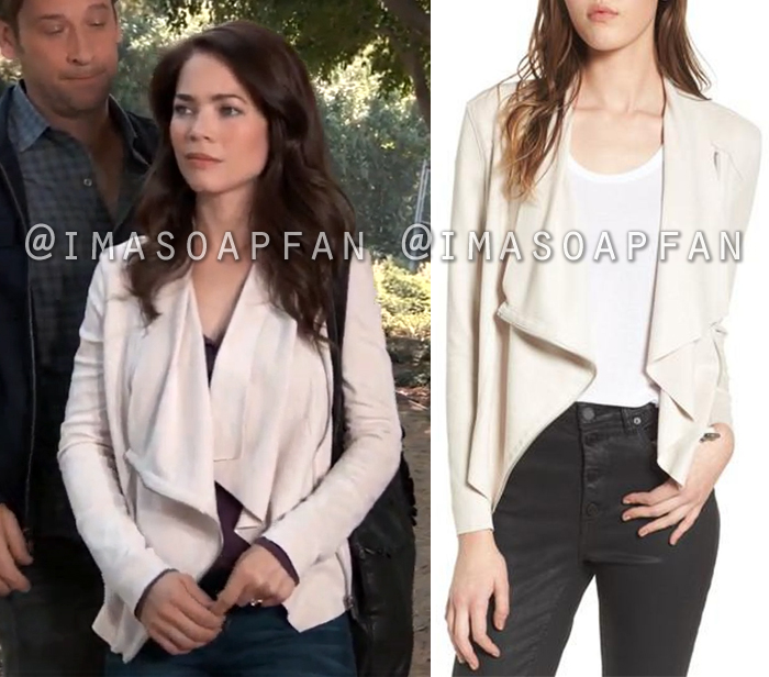 Elizabeth Webber S Off White Drape Front Faux Suede Jacket