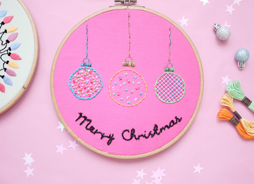 christmas embroidery hoop art baubles