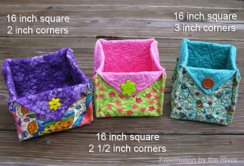 Different sizes of corners for tutorial at Freemotion by the River Different sizes of corners for tutorial at Freemotion by the River