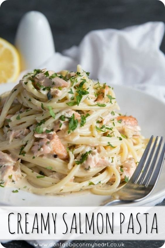 Salmon Pasta in a Creamy Dill Sauce Healthy Food Menu