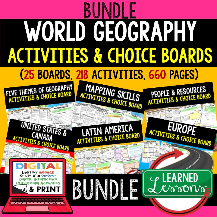 World Geography Activities, Choice Board, Digital Interactive Notebook Pages, Digital Graphic
