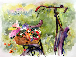 bike bouquet watercolor painting paintings bicycle flowers basket flower daily bicycles meadow smith garden painters imaginary kay artwork pretty dot