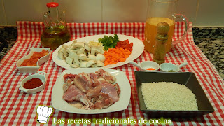 Arroz con pollo, conejo y verduras