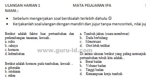 Soal IPA SMP 2018 Kurikulum 2013/ KTSP Dilengkapi Kunci 