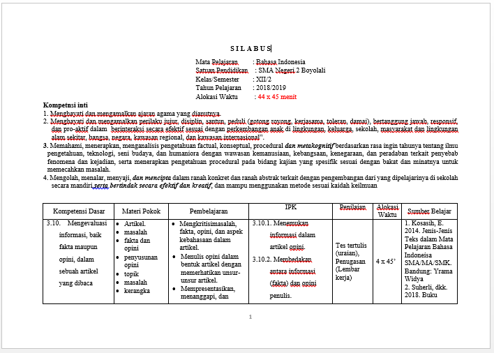 SILABUS BAHASA INDONESIA SMA KELAS XII SEMESTER 2 KURIKULUM 2013 EDISI