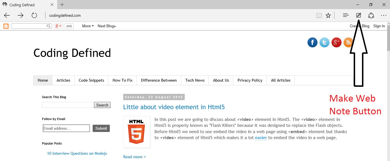 Create Web Note in Microsoft Edge Browser in Windows 10 - Coding Defined image.