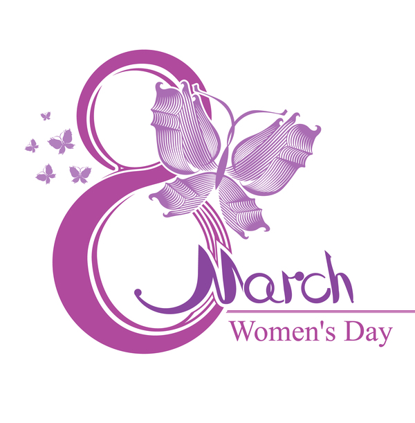 Women Day design 8 March with purple butterfly free vector