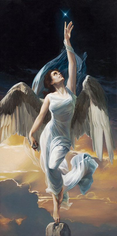 Dragões, anjos, princesas Disney e outros personagens de fantasia nas pinturas de Heather Theurer Heather Theurer arte pinturas fantasia religião simbolismo dragões anjos princesas disney