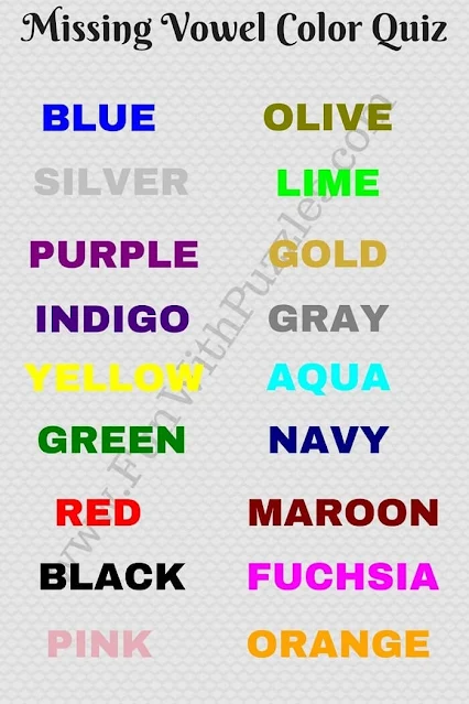 Missing Vowels Colors Quiz Puzzle Questions- Answers