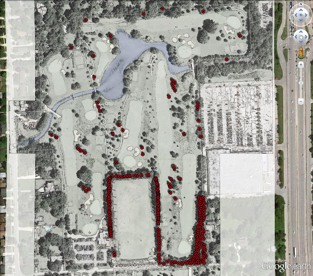 Map of Ash trees at Sugar Creek Golf Course