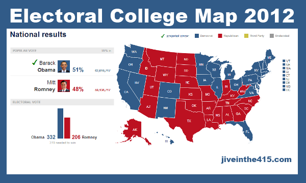 Final Electoral College Map for Election 2012 Obama 332 Romney 206