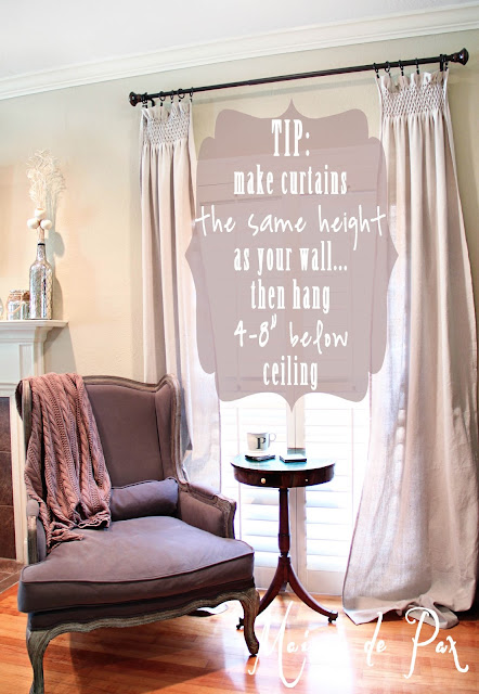 Drop cloth curtains in a rustic gray living room- Maison de Pax