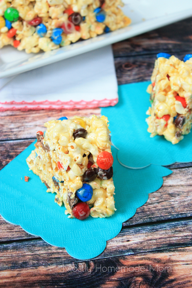 M&M Marshmallow Popcorn Cake Mostly Homemade Mom