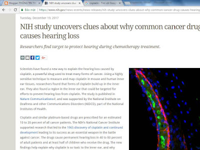 Bài viết về tác dụng mất thính giác của Cisplatin trên NIH Bài viết về tác dụng mất thính giác của Cisplatin trên NIH