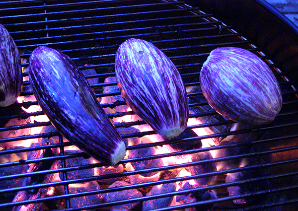 Purple Striped Eggplants Grilling