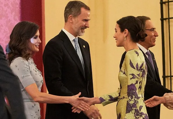 Queen Letizia wore Nina Ricci Dress. Alessandra de Osma wore Jorge Vázquez dress from spring summer 2019 collection