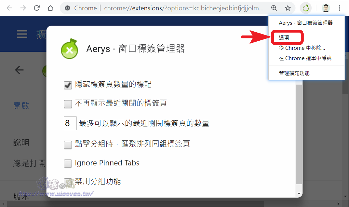 Aerys 瀏覽器分頁標籤管理器