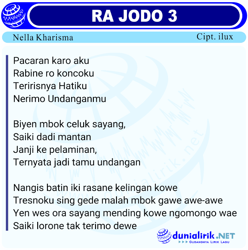 Lirik Lagu Ra Jodo 3 Nella Kharisma