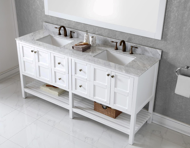 Abodo 72 inch Double Bathroom Vanity Cabinet Set White Finish