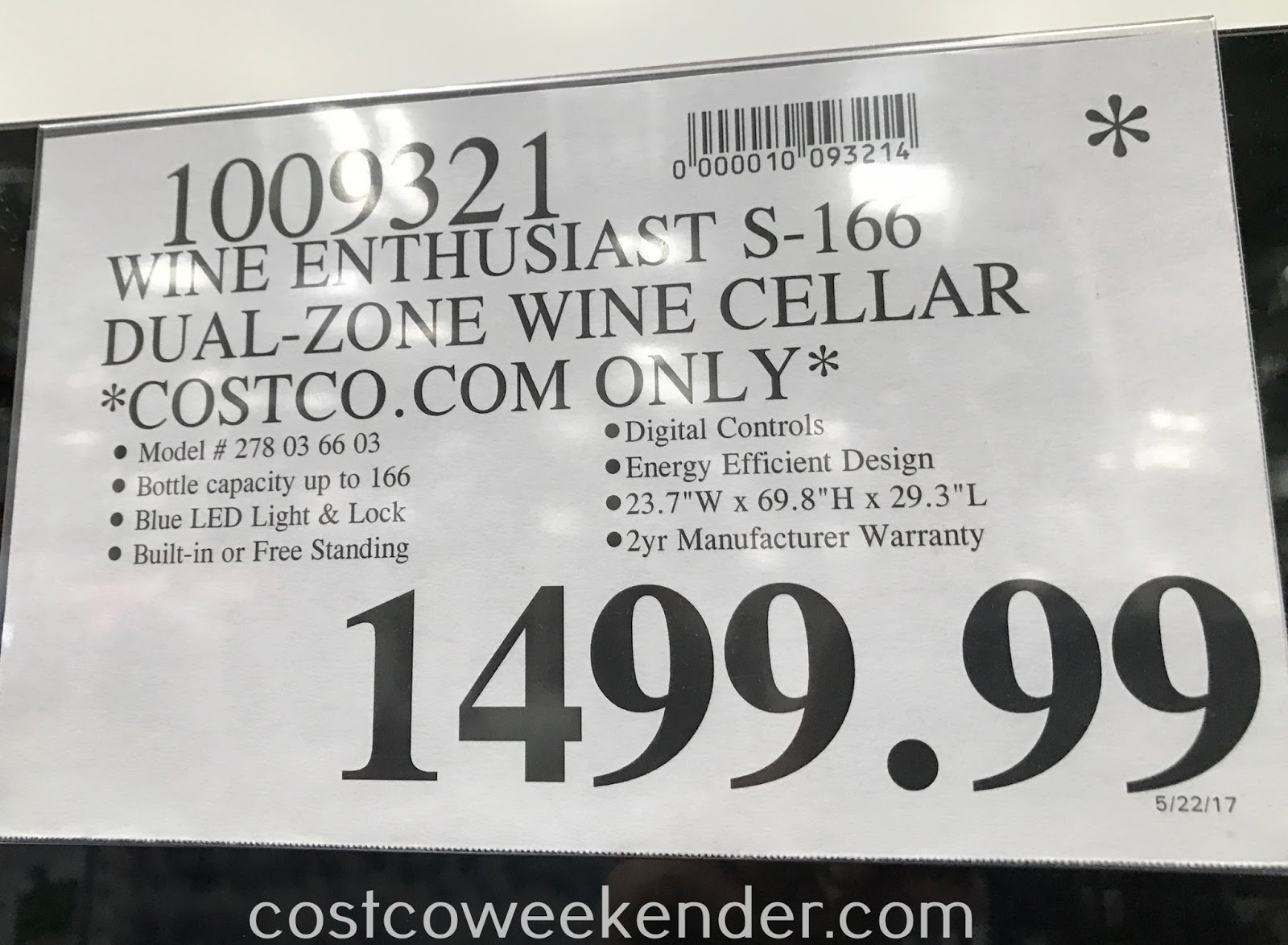 Wine Enthusiast S166 DualZone Wine Cellar Costco Weekender