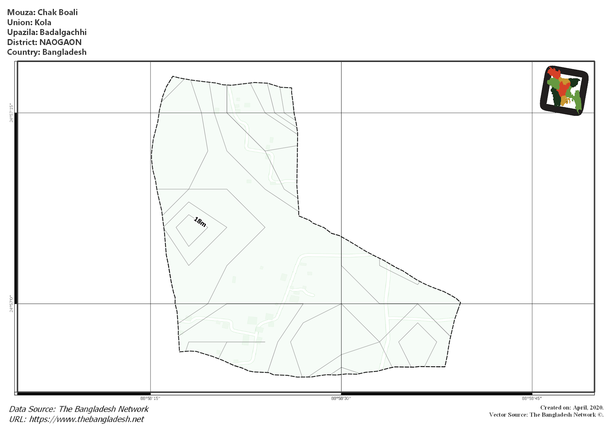 Map of Chak Boali Mouza of Badalgachhi Upazila, NAOGAON, Bangladesh.