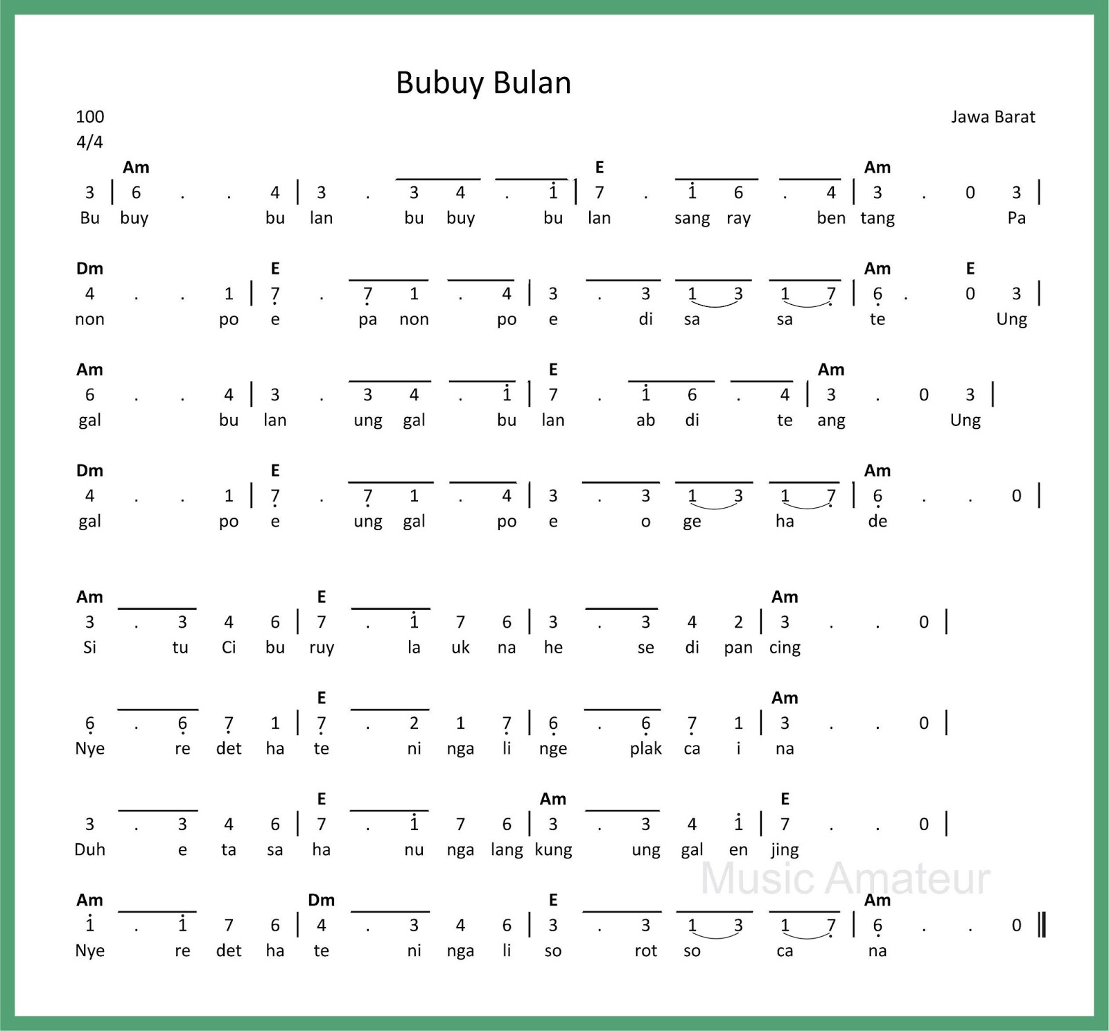 Not Angka Bubuy Bulan SEPUTAR MUSIK