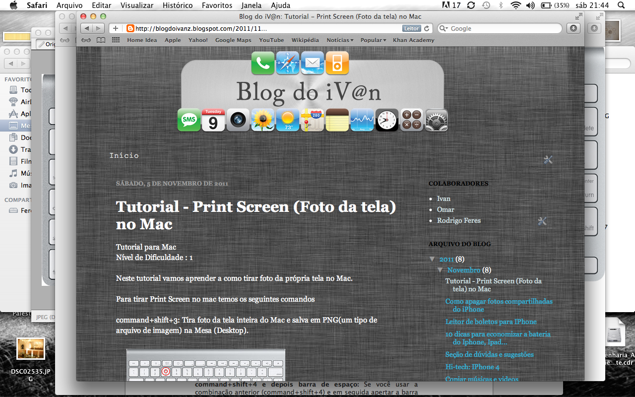 Blog do iVn Tutorial Print Screen (Foto da tela) no Mac