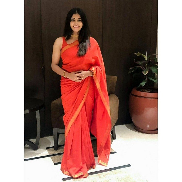 Beautiful Indian Model Manjima Mohan In Red Saree - Tollywood Boost