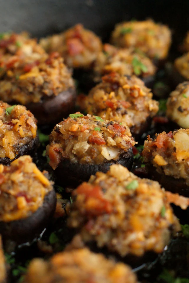 Bacon and Cheddar Stuffed Mushrooms | The Two Bite Club